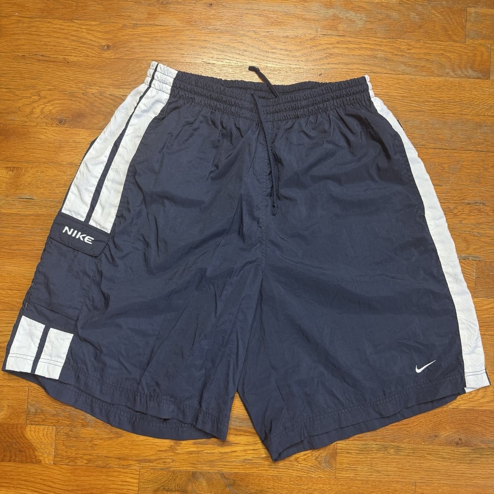 Vintage Retro Y2K Nike Shorts Size L Gray Tag Navy Blue/white Cargo Lined